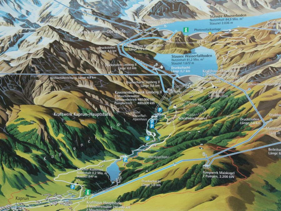 Schema dammen en reservoirs Kaprun